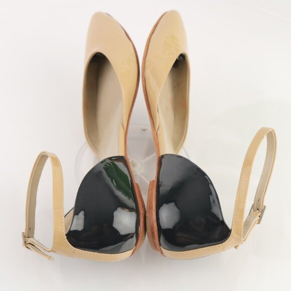 Boden Womens Flat Size 6 Nude Tan Patent Black Pointed Ankle Strap Shoe Pointed - Picture 7 of 12